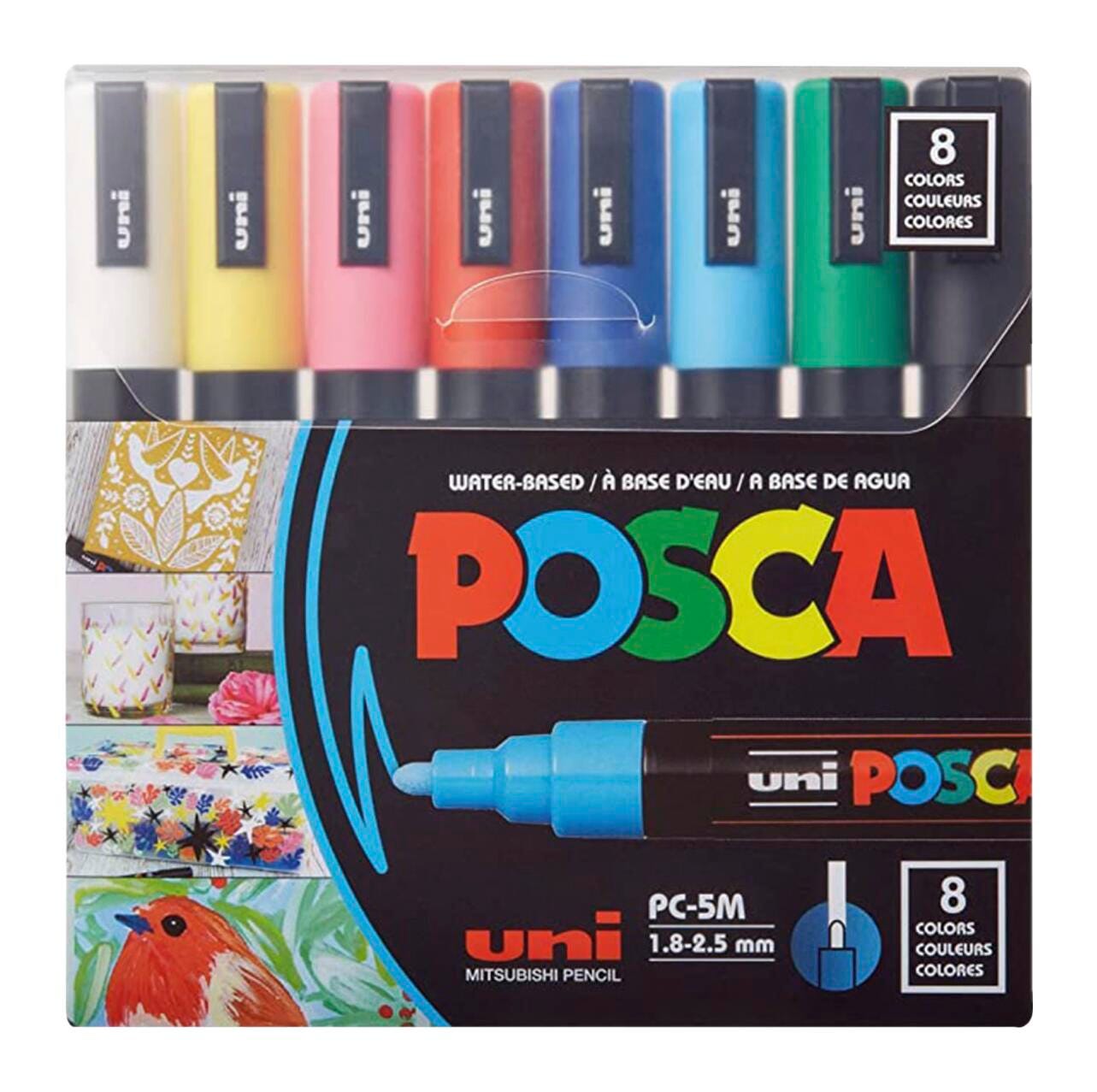 uni® POSCA PC-5M Water-Based Paint Markers, Reversible Medium Tip (1.8-2.5mm), Assorted Colors, 8 Pack 2134770